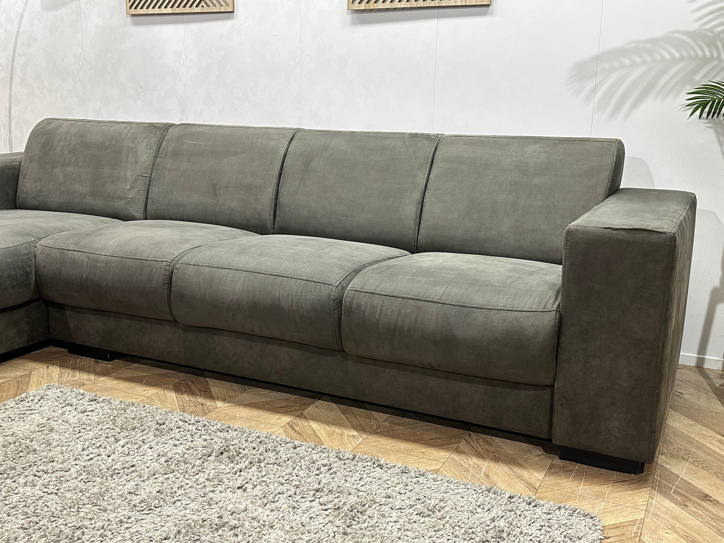 Antraciet Suède Stoffen Hoekbank ~ Vaste Kussens