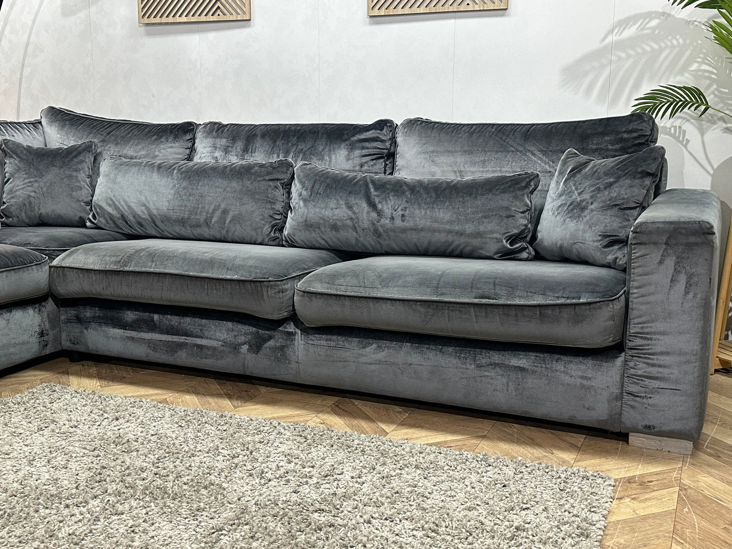 Antraciet Velvet Hoekbank ~ Losse Kussens Met Afneembare Hoezen