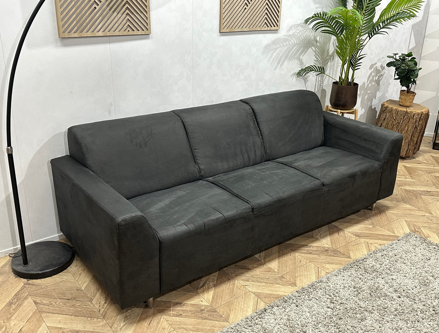 Antraciet Suède Stoffen 3-Zits Bank ~ Vaste Kussens
