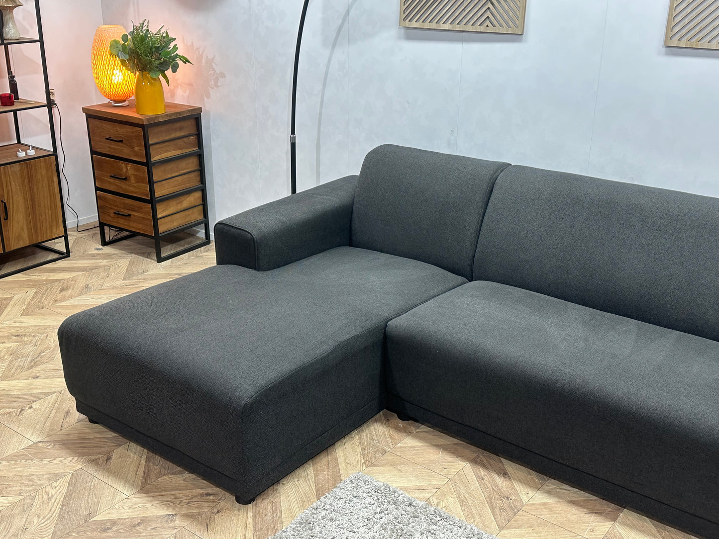 Antraciet Hoekbank ~ Vaste Kussens