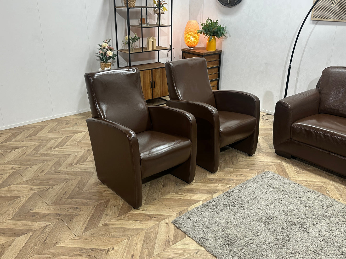 Bruine Echt Lederen 2.5-Zits Bank Inc Fauteuils ~ Geïmpregneerd