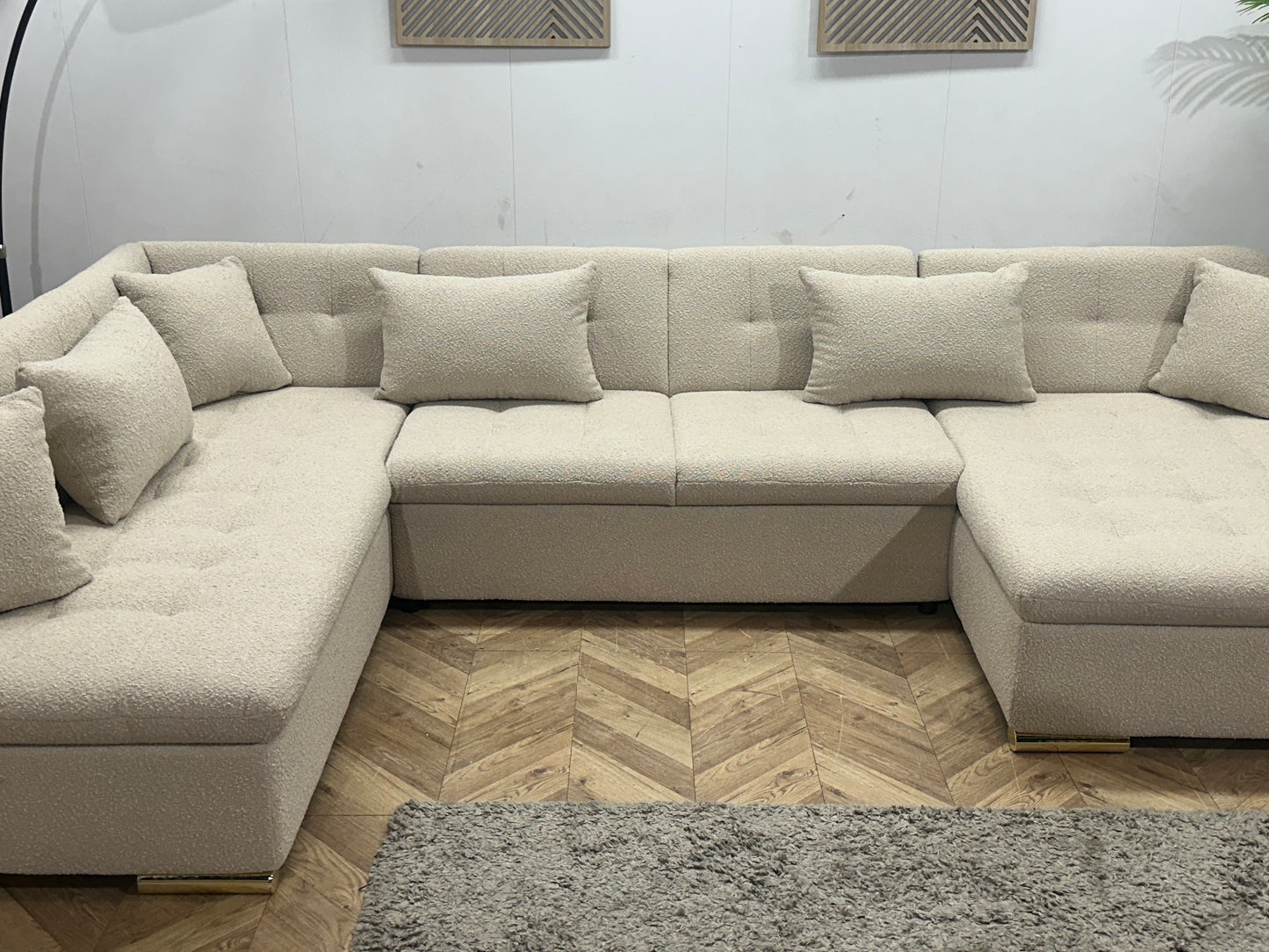 !Showroommodel! Witte/Crème Bouclé Stoffen U Bank