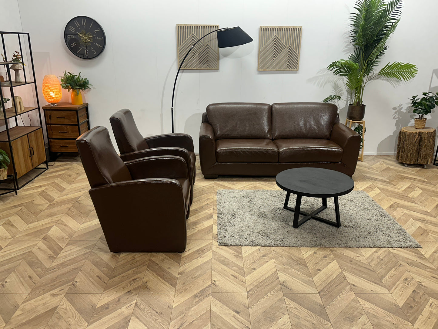 Bruine Echt Lederen 2.5-Zits Bank Inc Fauteuils ~ Geïmpregneerd