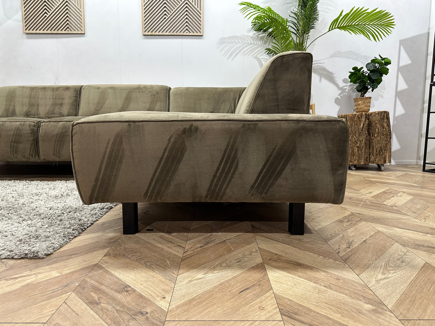 Groene Velvet Hoekbank ~ Vaste Kussens