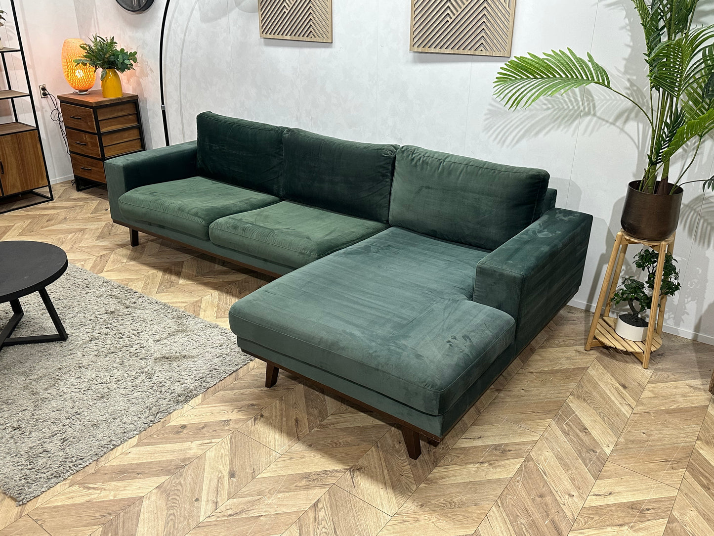 Groene Velvet Hoekbank ~ Losse Kussens Met Afneembare Hoezen
