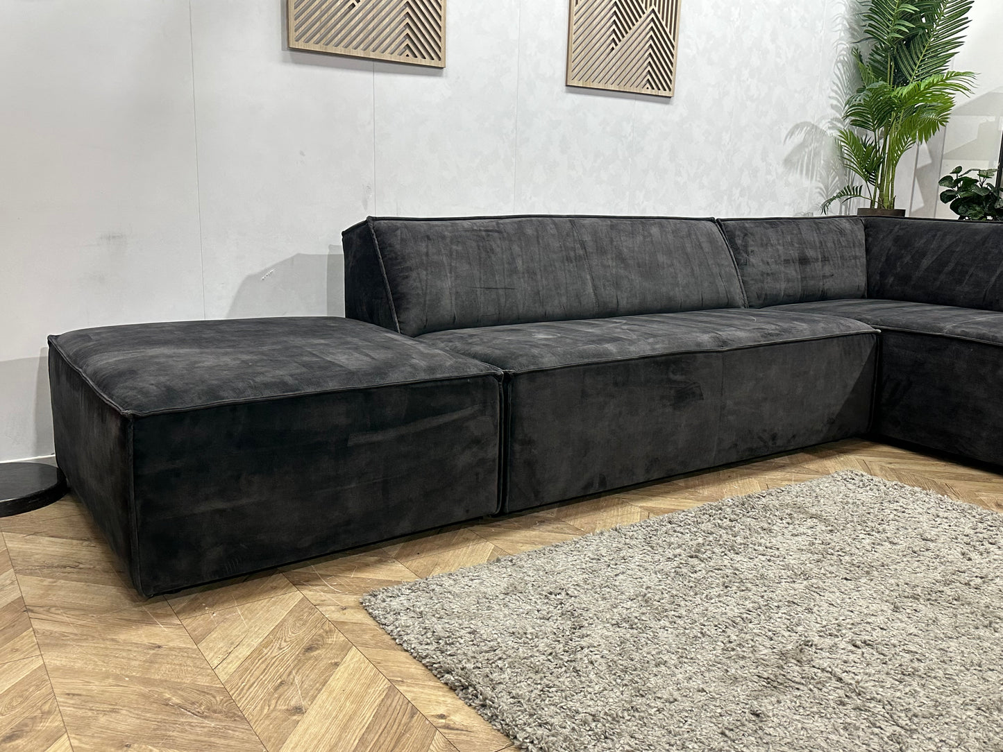 Zwarte Velvet Design Hoekbank ~ Vaste Kussens