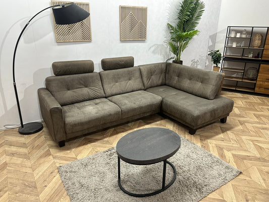 Grijze Suède Stoffen Hoekbank ~ Vaste Kussens