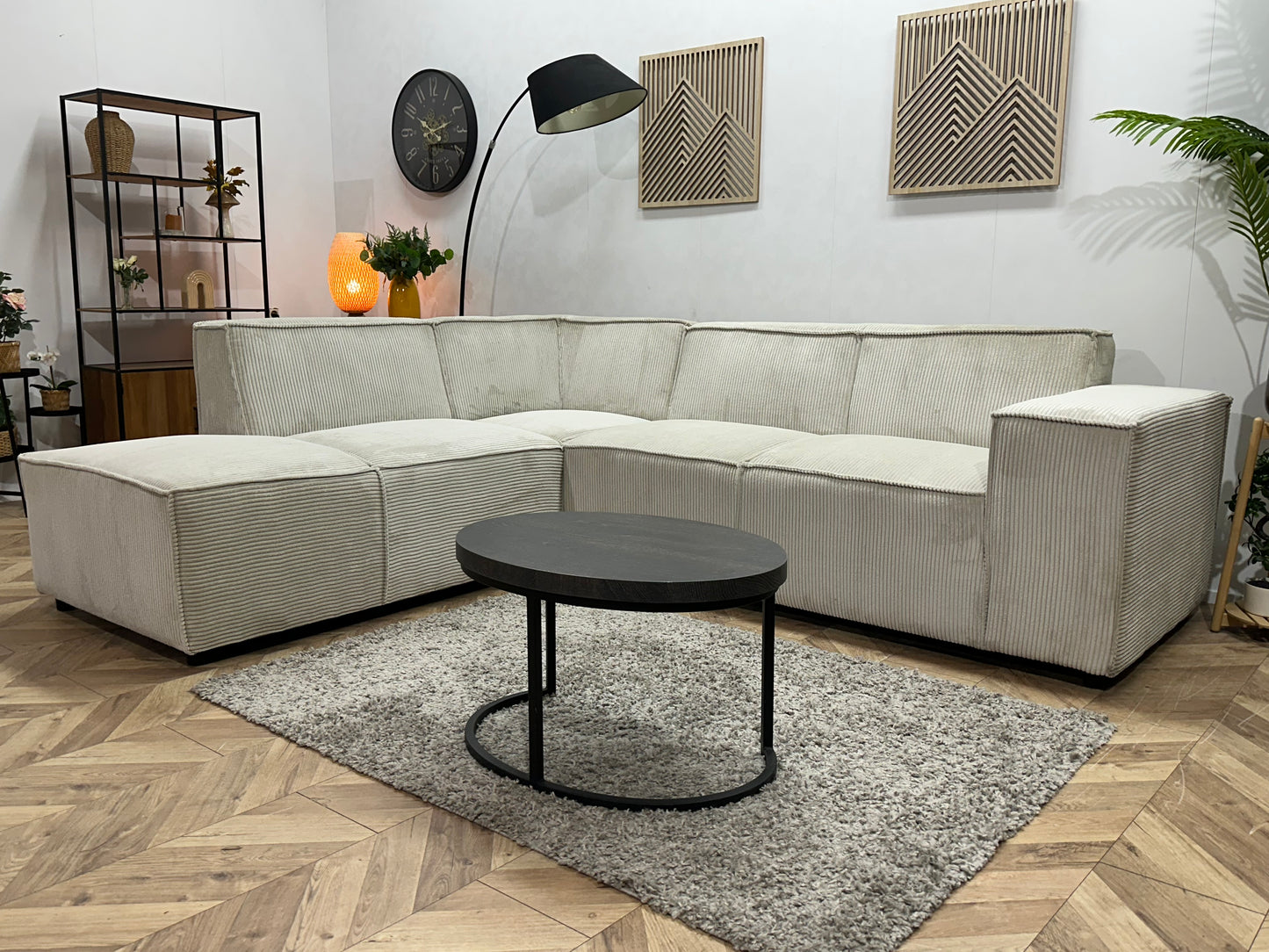 !Showroommodel! Witte/Crème Ribstof Hoekbank