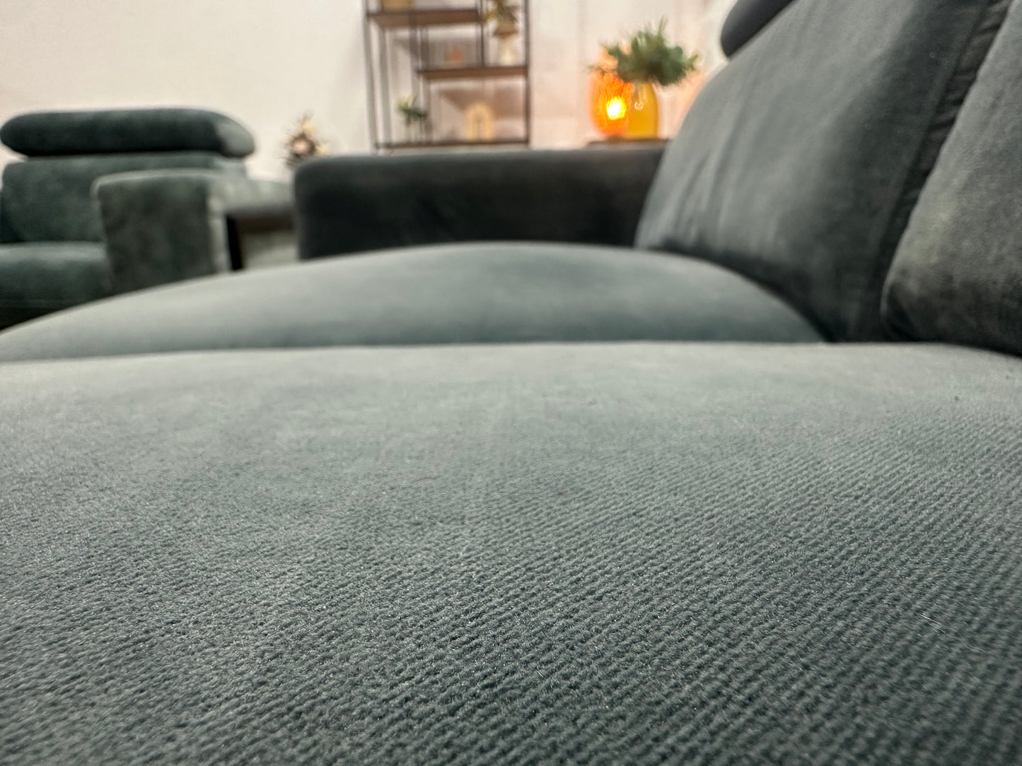 Feelings Blauw/Grijze Velvet 2,5-Zits Bank Inc Groen/Grijze Velvet Fauteuil ~ Verstelbare Hoofdsteunen