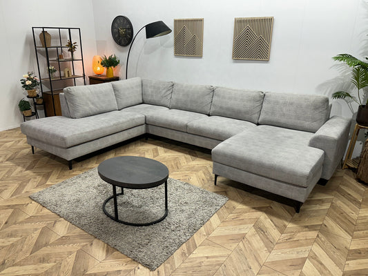 Licht Grijze Ribstof U Bank ~ Losse Kussens Met Afneembare Hoezen