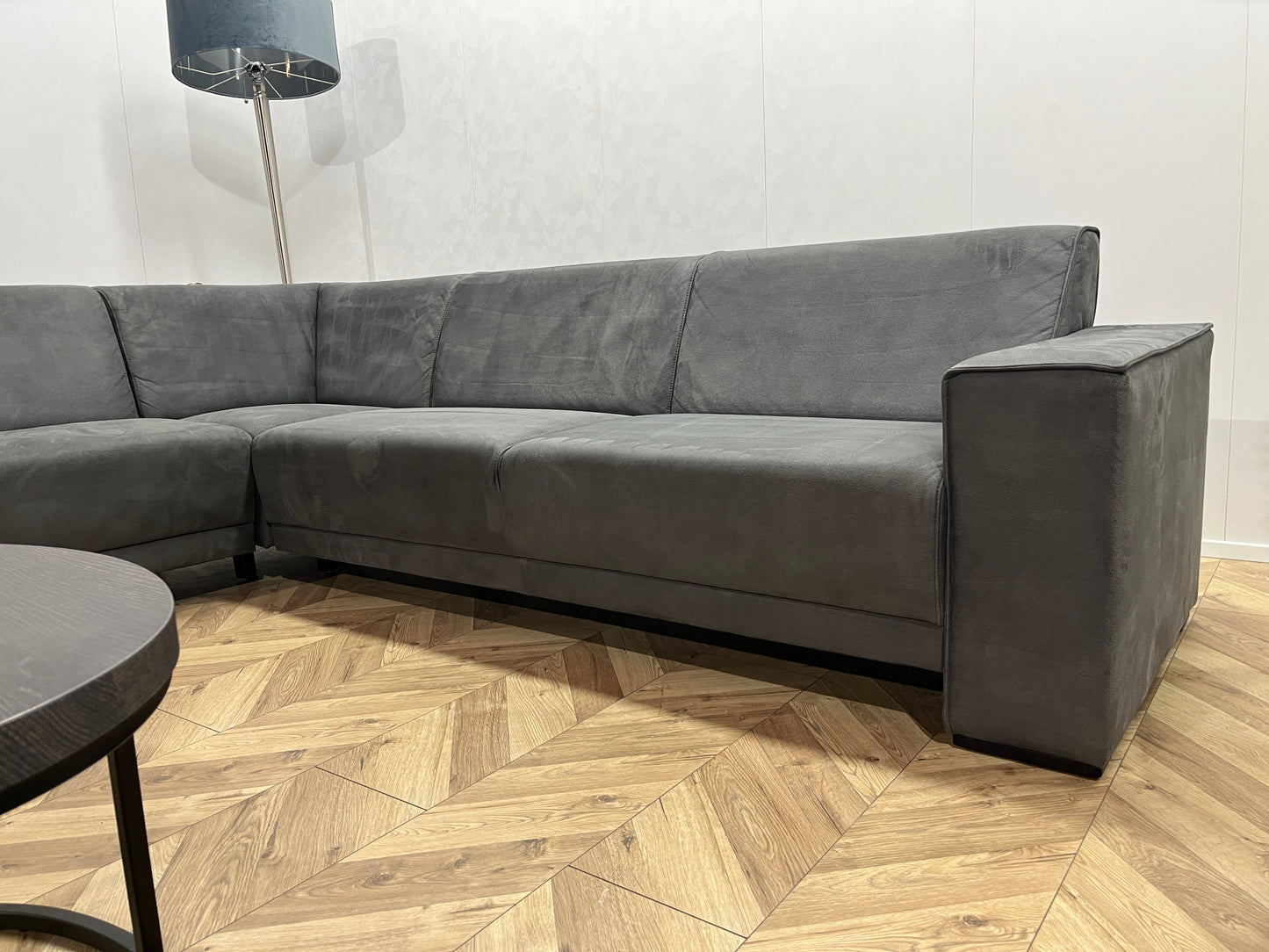 Antraciet Suède Leer Hoekbank Inc. Fauteuil