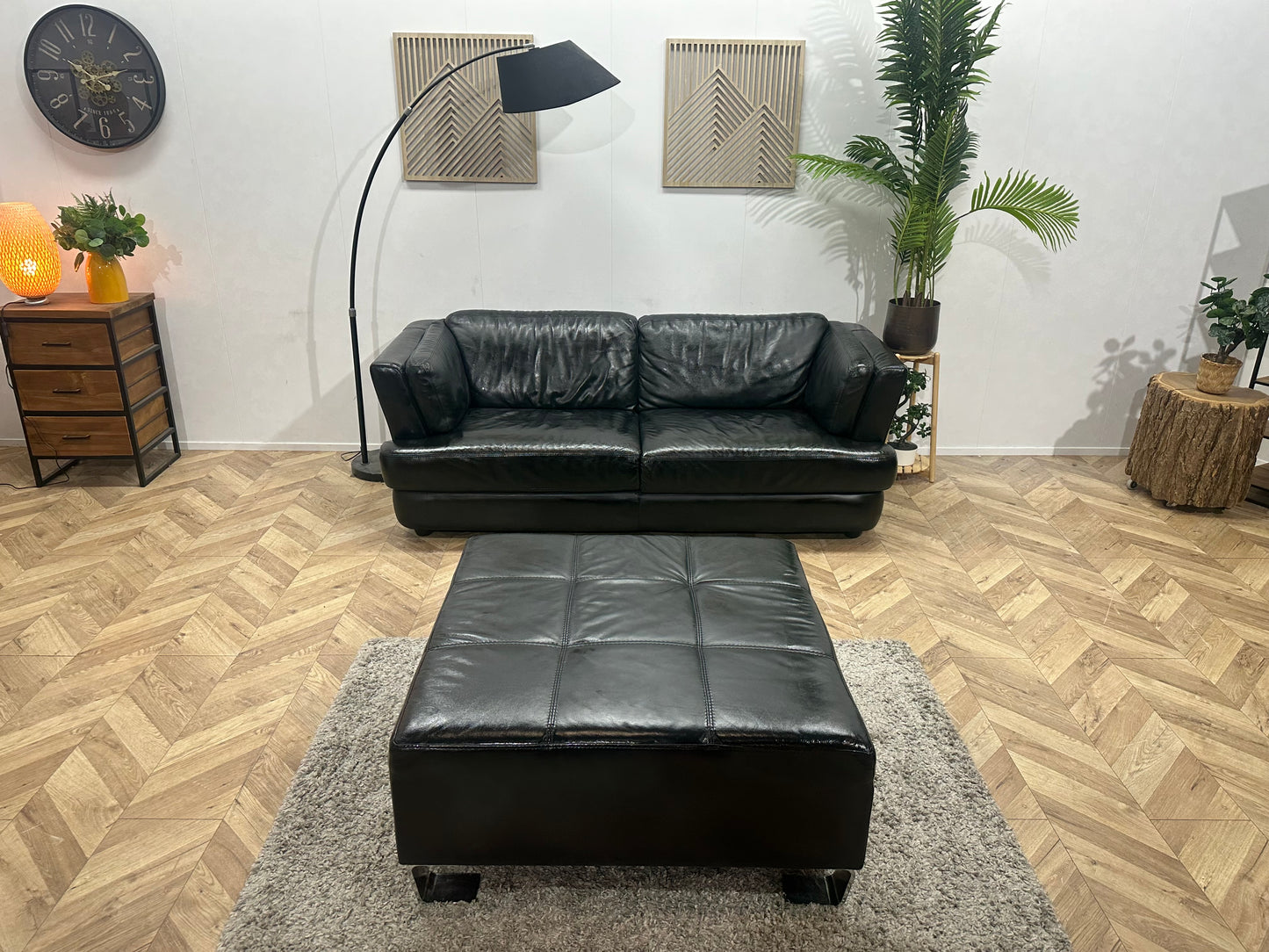 Chateau D’ax Zwarte Echt Lederen 2.5-Zits Bank Inc Hocker ~ Geïmpregneerd