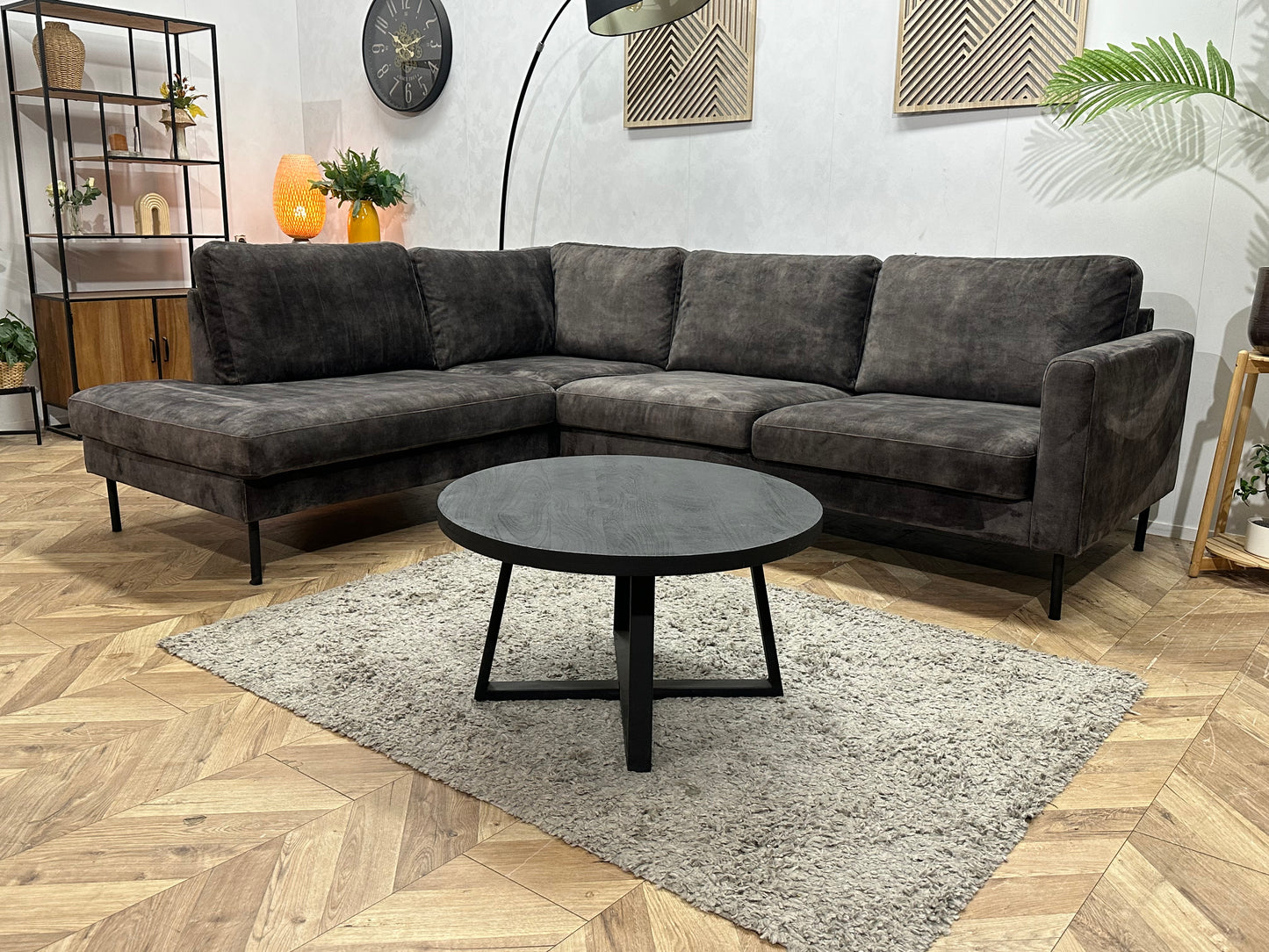 Antraciet Velvet Hoekbank ~ Losse Kussens Met Afneembare Hoezen
