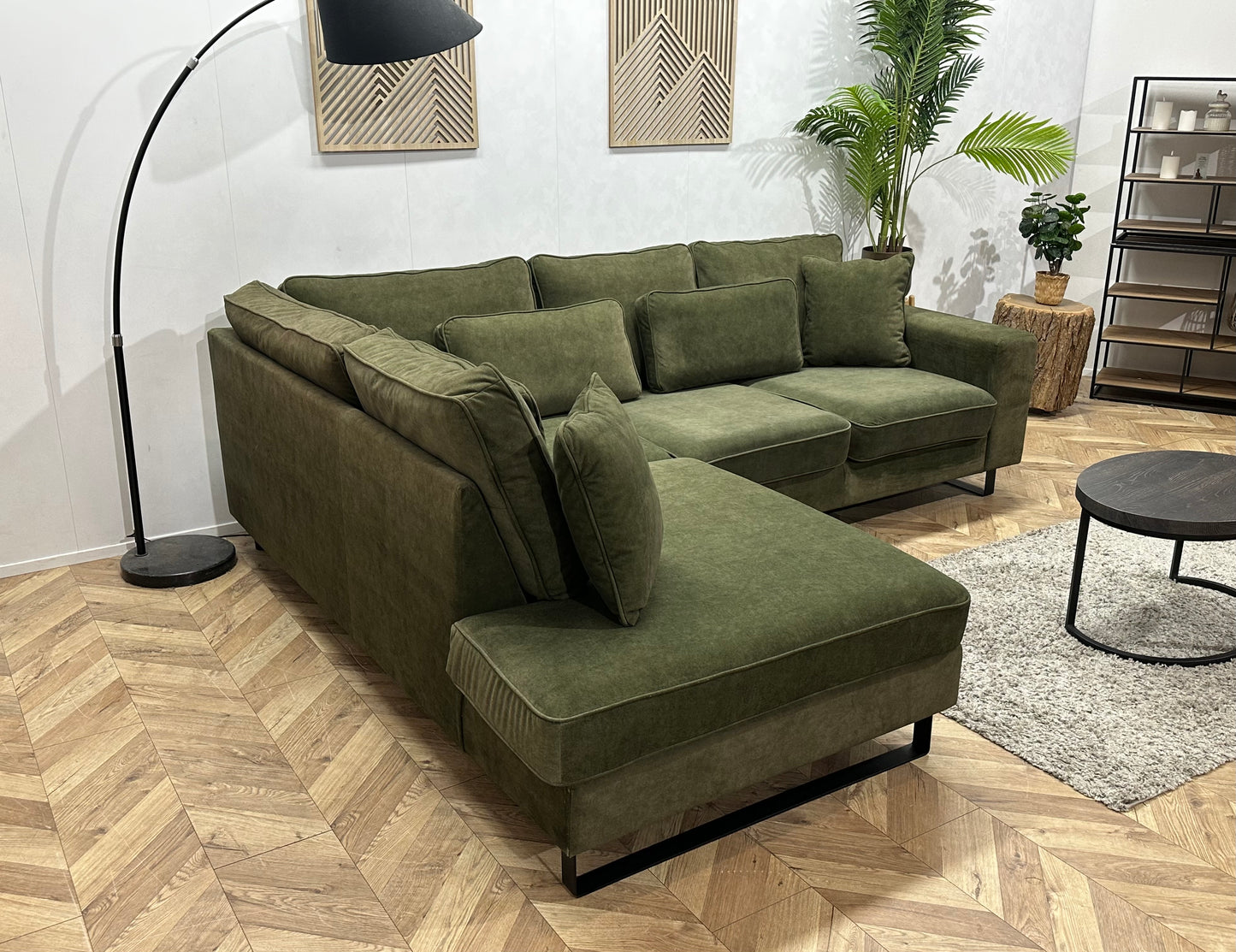 Groene Velvet Hoekbank ~ Losse Kussens Met Afneembare Hoezen