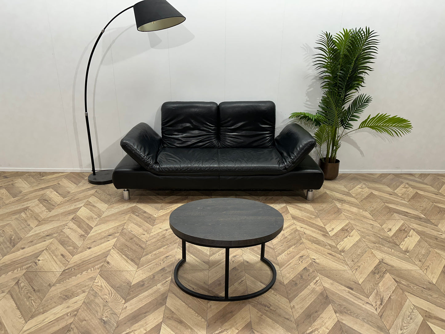 Zwart Echt Lederen 2.5-Zits Bank ~ Verstelbare Armleuningen