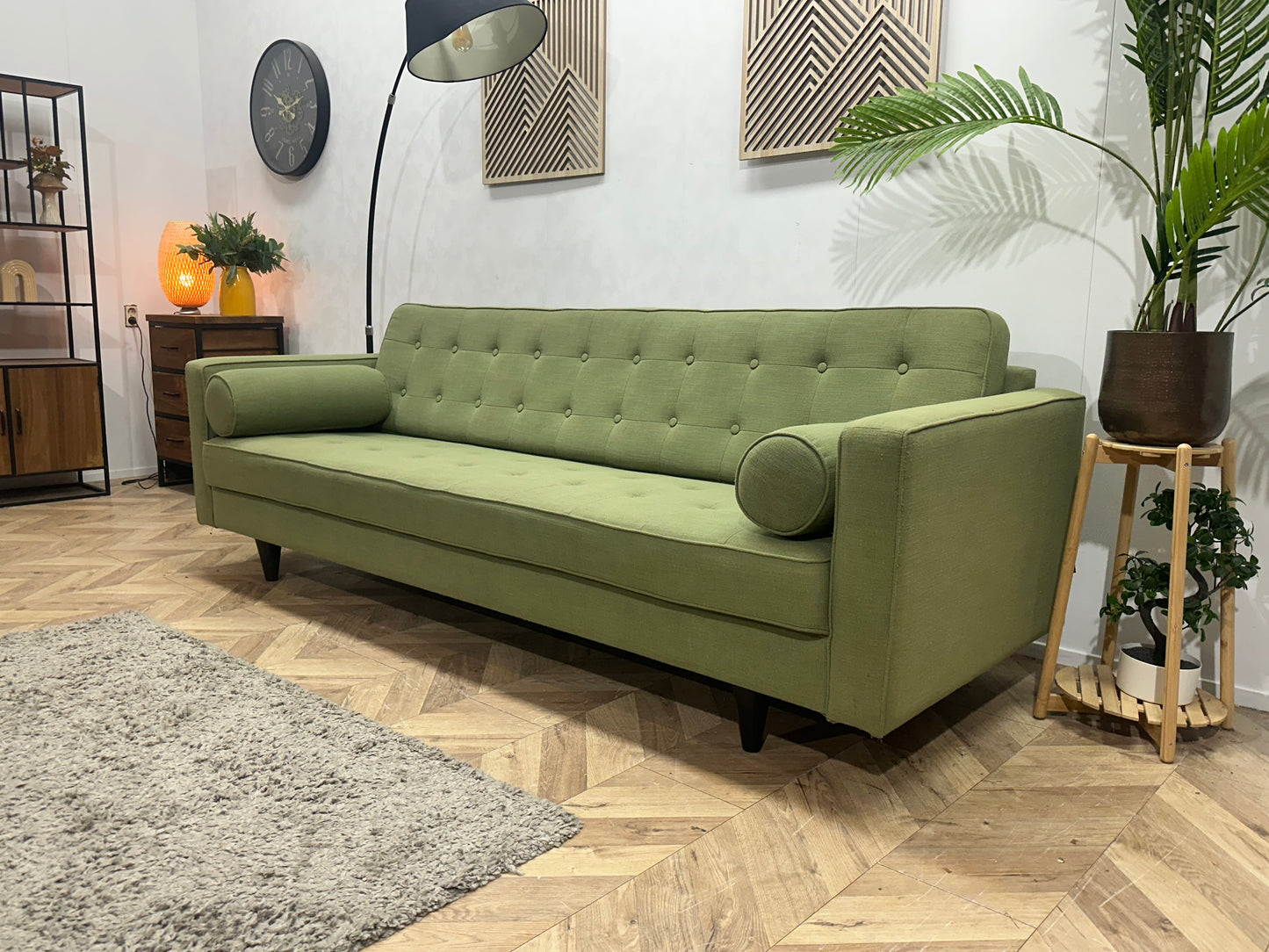 Licht Groene 3-Zits Bank Inc Hocker ~ Losse Rugkussen Met Afneembare Hoezen