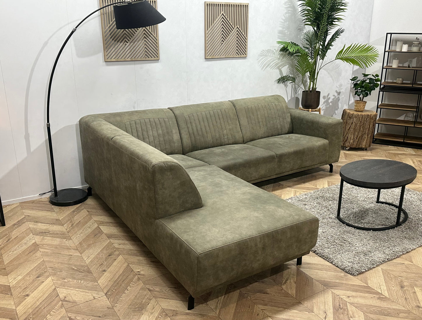 Donker Groene Suède Stoffen Hoekbank ~ Vaste Kussens