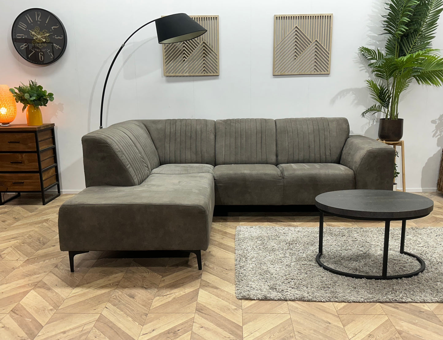 Antraciet Suède Stoffen Hoekbank ~ Vaste Kussens