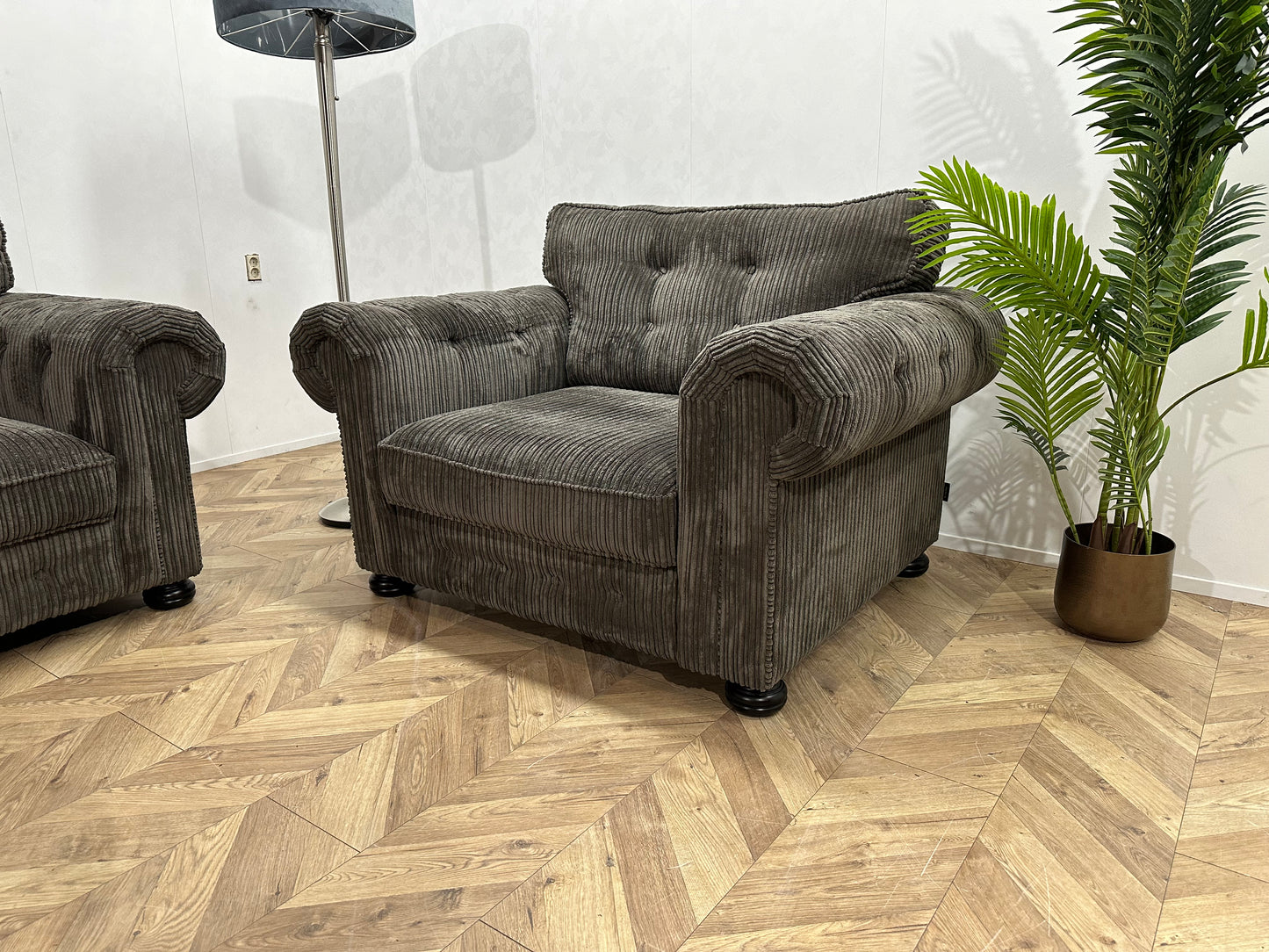 UrbanSofa Antraciet Ribstof Fauteuil Set ~ Losse Kussens Met Afneembare Hoezen