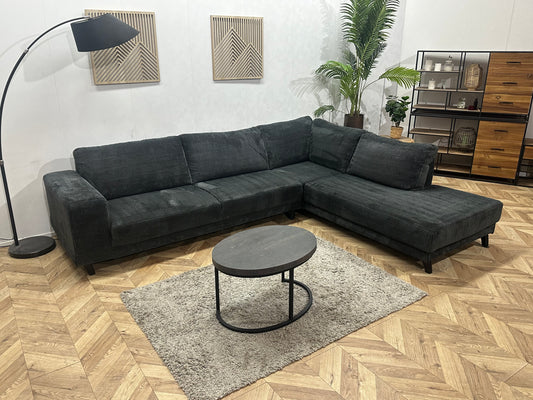 Antraciet Ribstof Hoekbank ~ Vaste Kussens