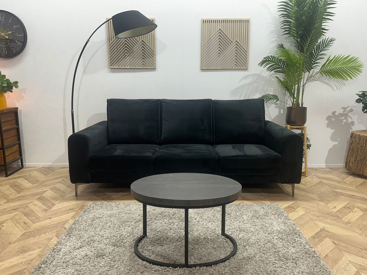 Mazzini Sofas Zwarte Velvet 3-Zits Bank ~ Losse Rugkussens Met Afneembare Hoezen