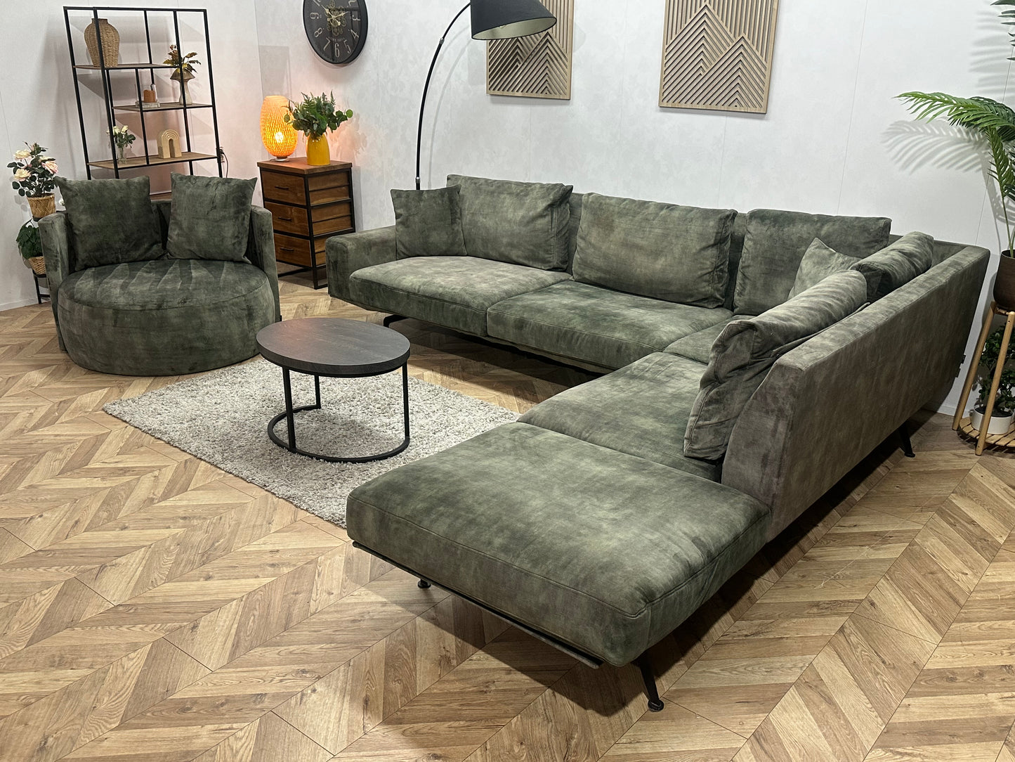 Passe Partout Groene Velvet Ruime Hoekbank Inc Fauteuil ~ Losse Kussens Met Afneembare Hoezen