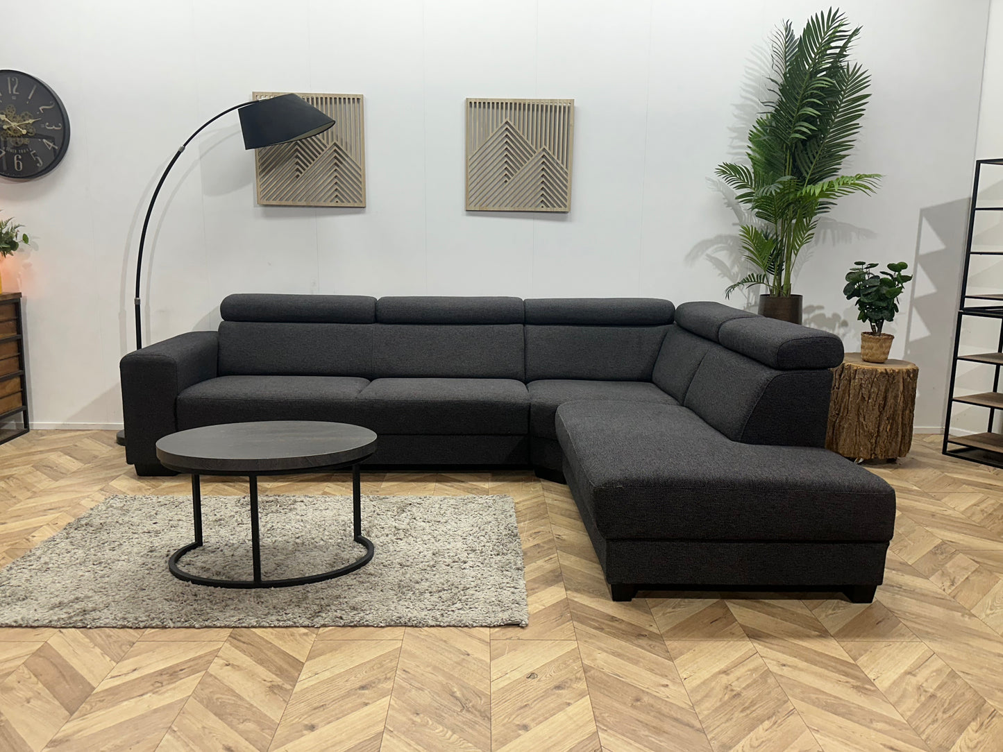 Antraciet Hoekbank ~ Verstelbare Hoofdsteunen