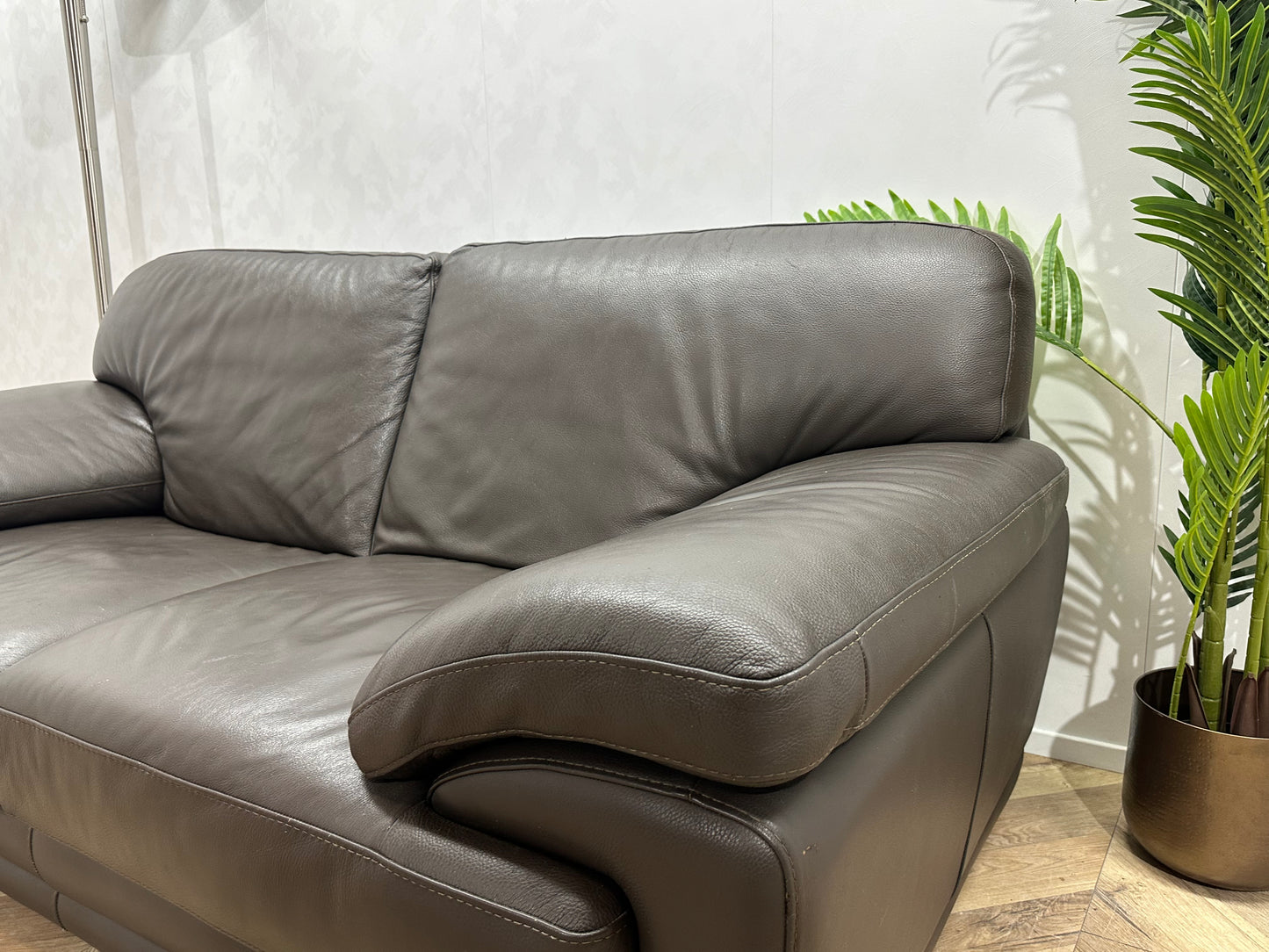 Bruine Echt Lederen 2-Zits Bank ~ Vaste Kussens