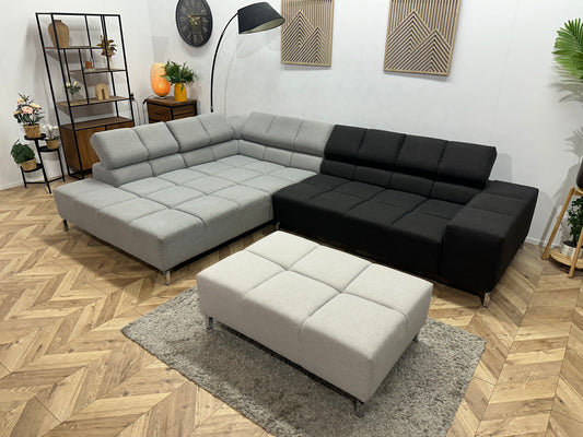 Montèl Licht Grijze/Grijze/Zwarte Design Hoekbank Inc Hocker ~ Verstelbare Hoofdsteunen