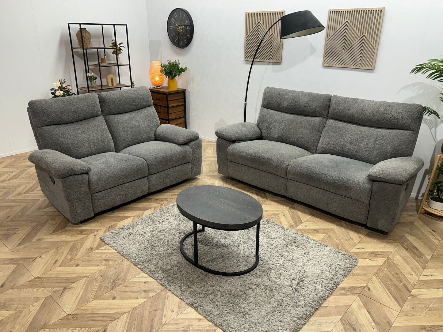 Grijze Bouclé Stoffen Banken Set ~ Relaxfunctie