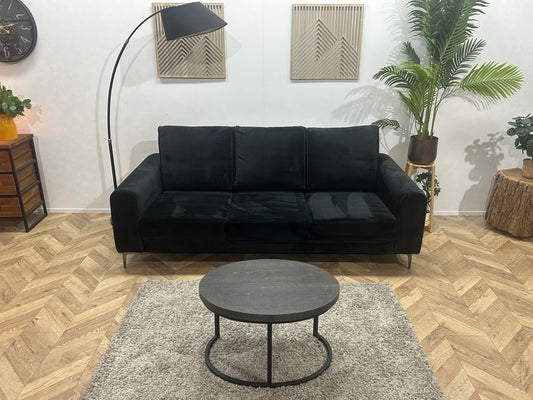 Mazzini Sofas Zwarte Velvet 3-Zits Bank ~ Losse Rugkussens Met Afneembare Hoezen