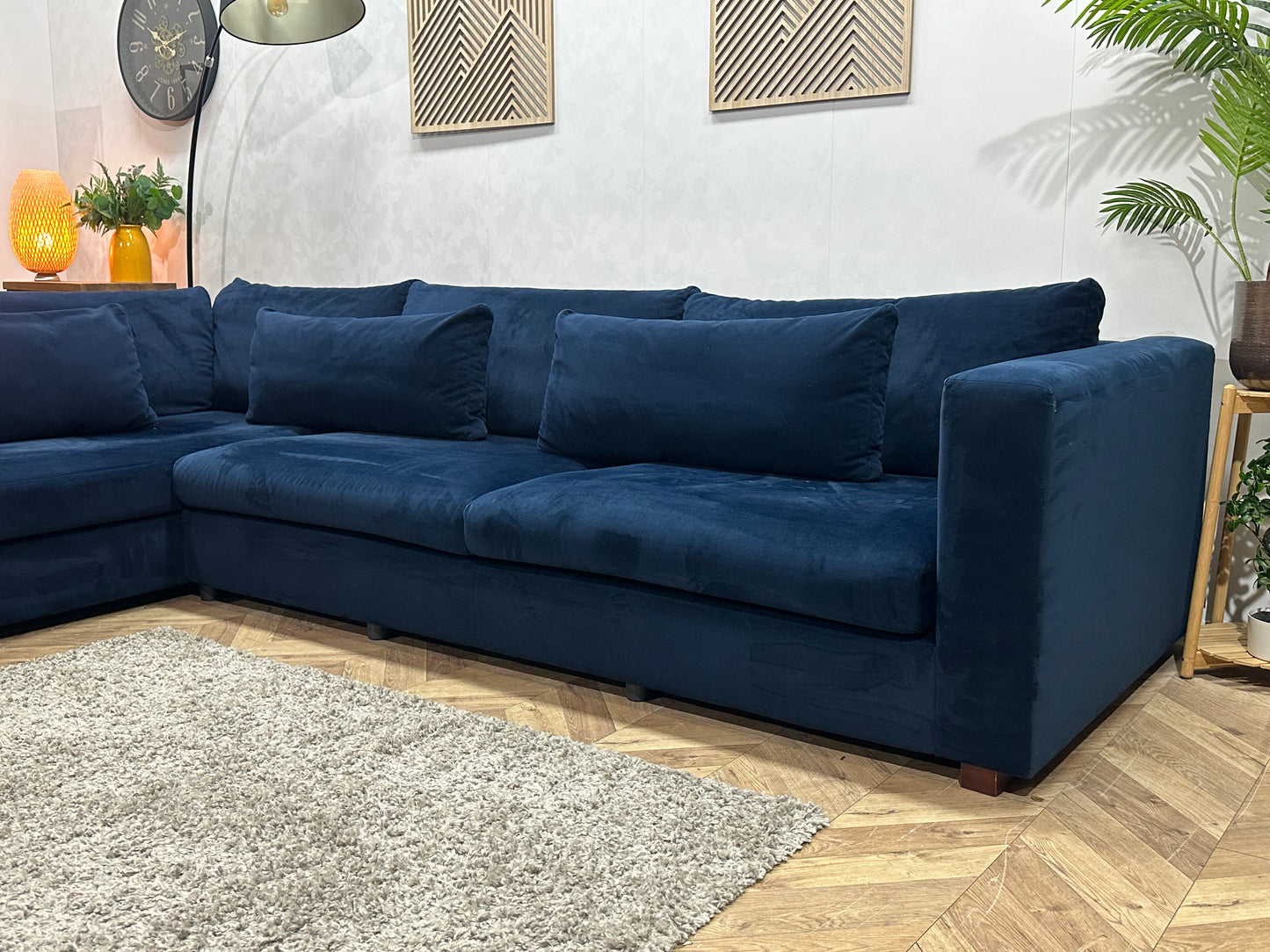 Blauwe Velvet Hoekbank ~ Losse Kussens Met Afneembare Hoezen