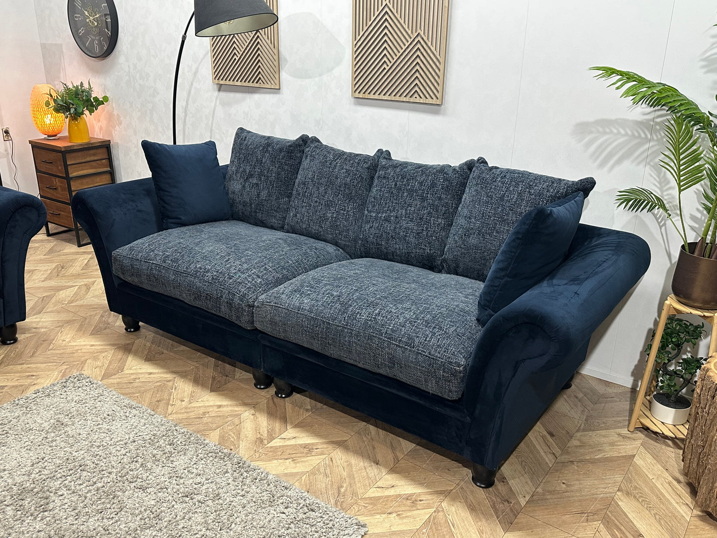 Blauwe Velvet/Stoffen Banken Set ~ Losse Kussens Met Afneembare Hoezen