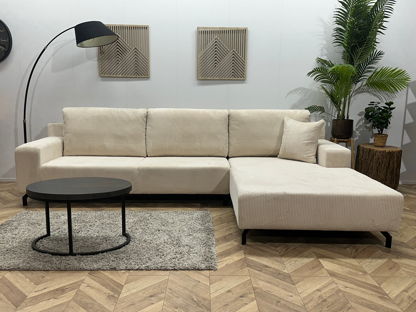 !Showroommodel! Witte/Crème Ribstof Hoekbank