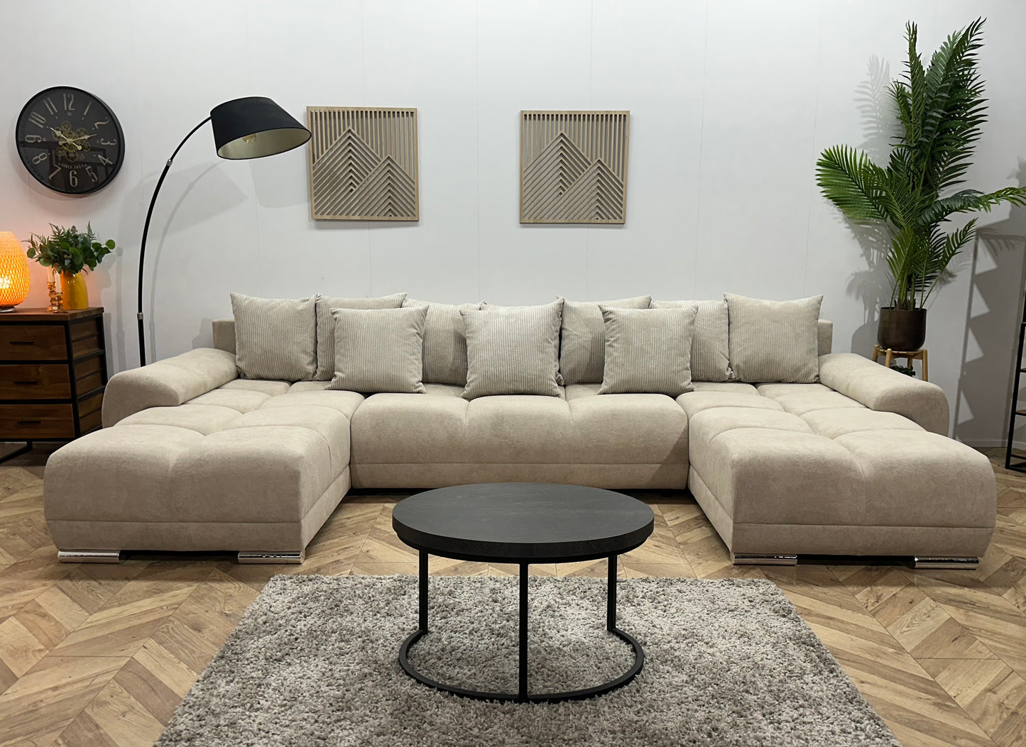 !Showroommodel! Crème Velvet U Bank ~ Losse Ribstof Rugkussens