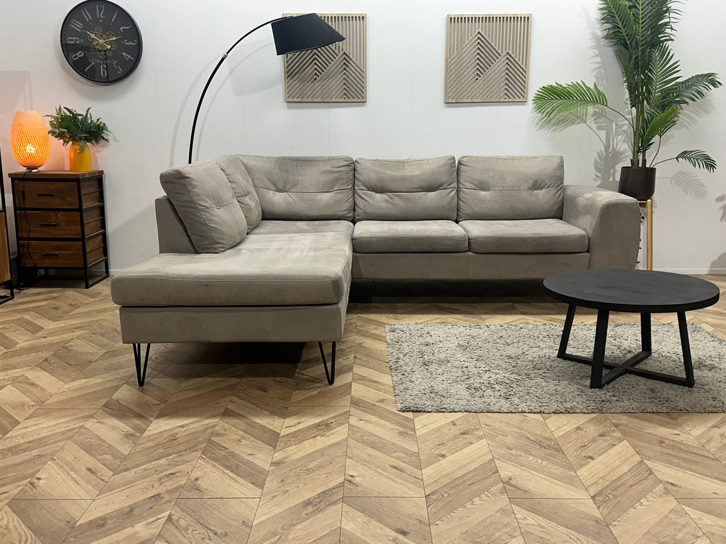 Xooon Beige/Grijze Suede Stoffen Hoekbank ~ Inruilvoordeel