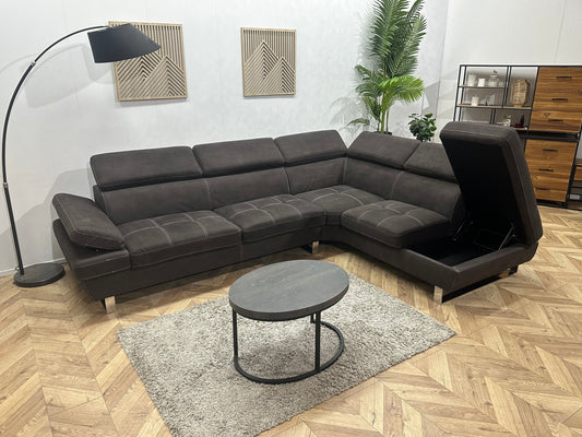 Zwarte Suède Stoffen Hoekbank ~ Opbergruimte