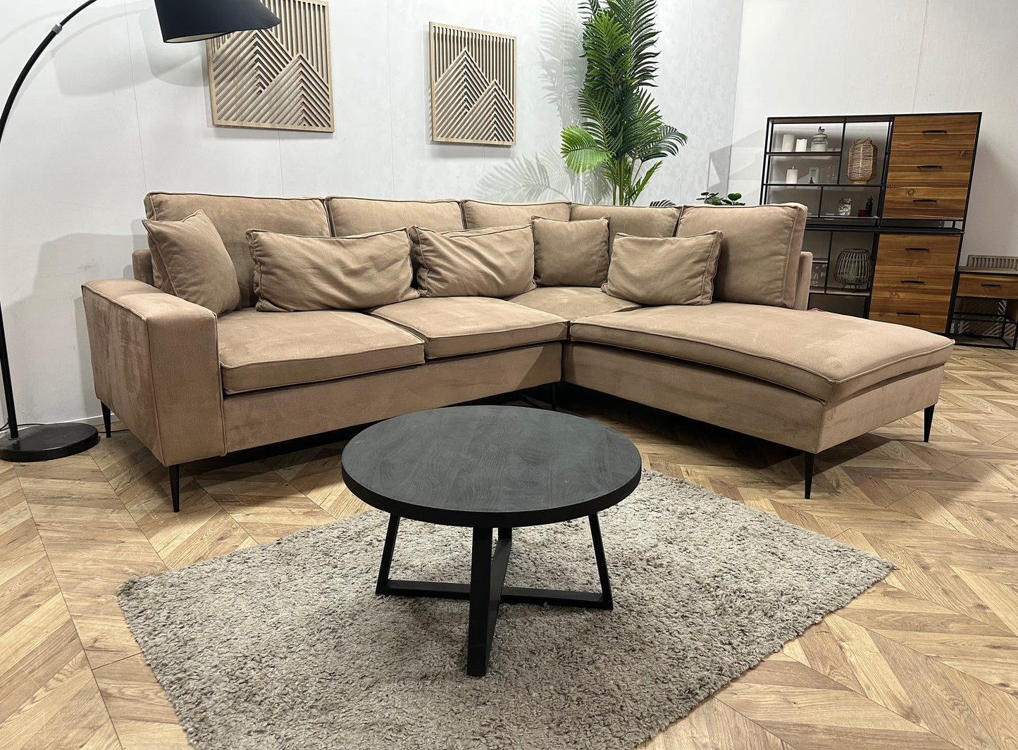 Licht Bruine Velvet Hoekbank ~ Losse Kussens Met Afneembare Hoezen