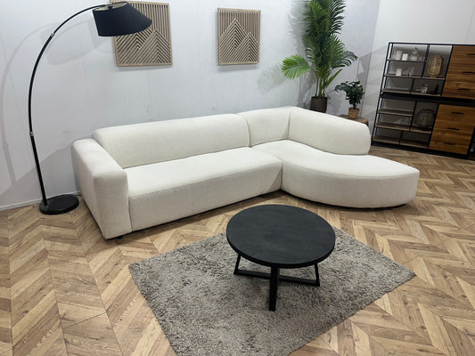 Witte Bouclé Stoffen Design Hoekbank ~ Vaste Kussens