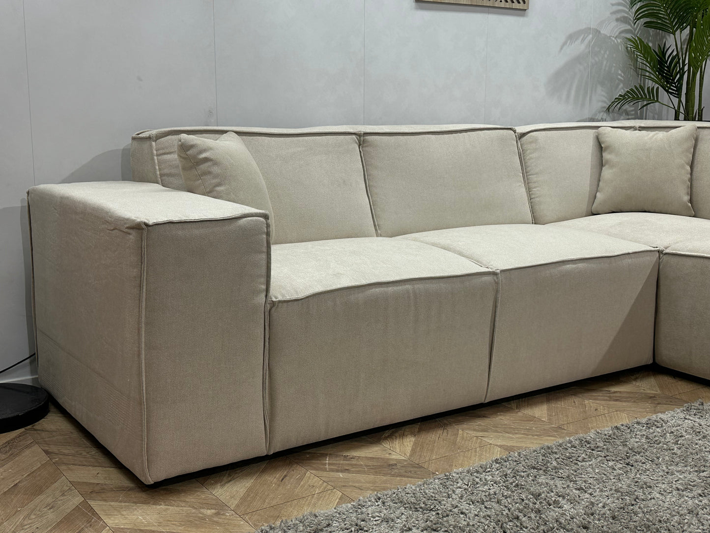 !Showroommodel! Crème Suède Stoffen Hoekbank