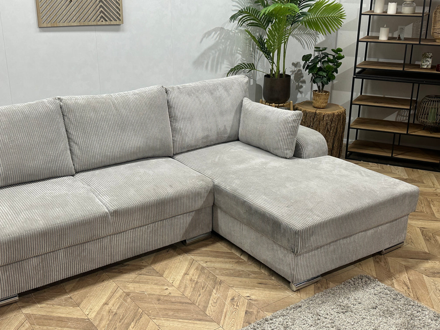 !Showroommodel! Licht Grijze Ribstof U Bank