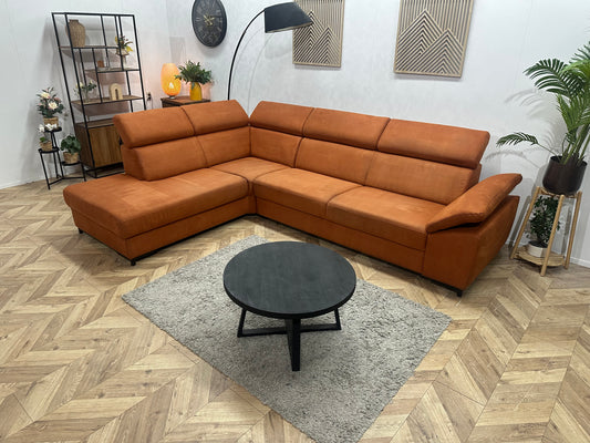 Cognac Bruine Suède Stoffen Hoekbank ~ Verstelbare Arm/ Hoofdsteunen