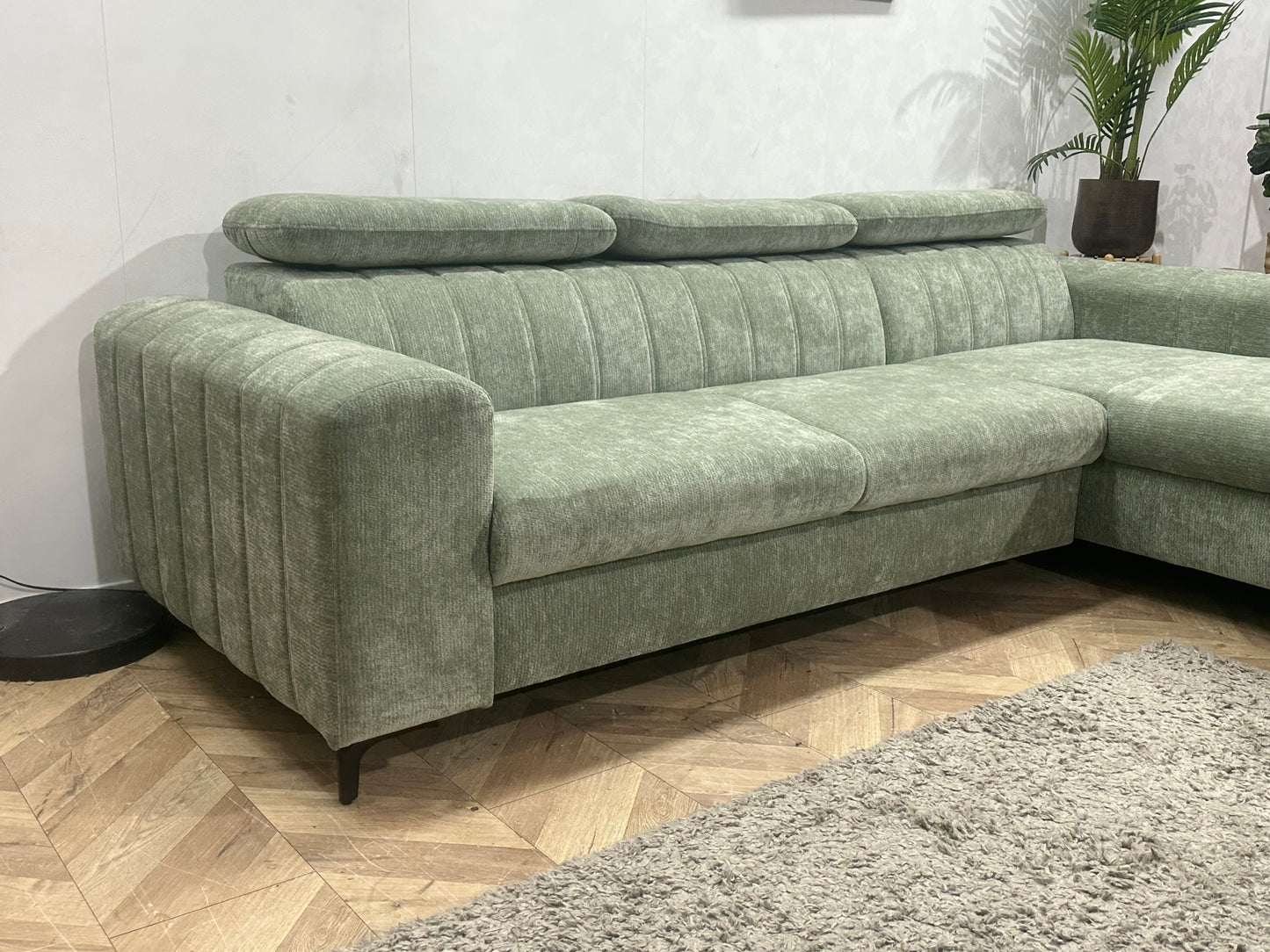 !Showroommodel! Groene Cremona Hoekbank ~ Verstelbare Hoofdsteunen