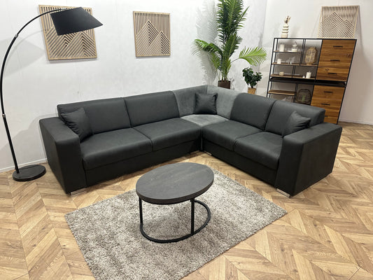 !Showroommodel! Antraciet/Grijze Suède Lederen/Velvet Hoekbank