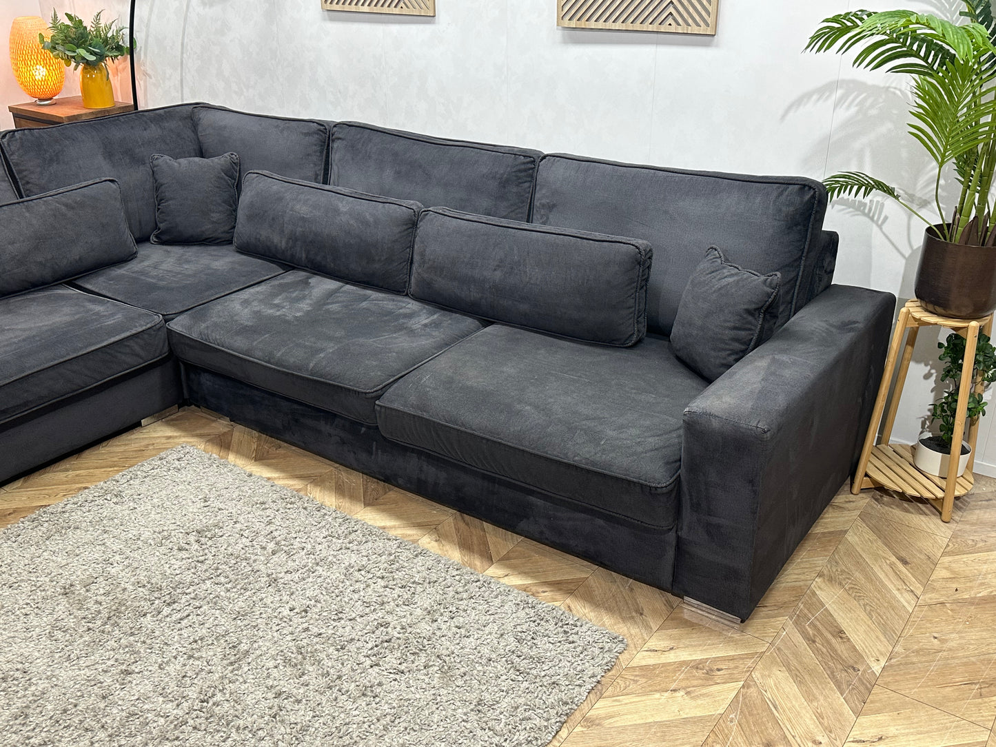 Antraciet Velvet Hoekbank ~ Losse Kussens Met Afneembare Hoezen
