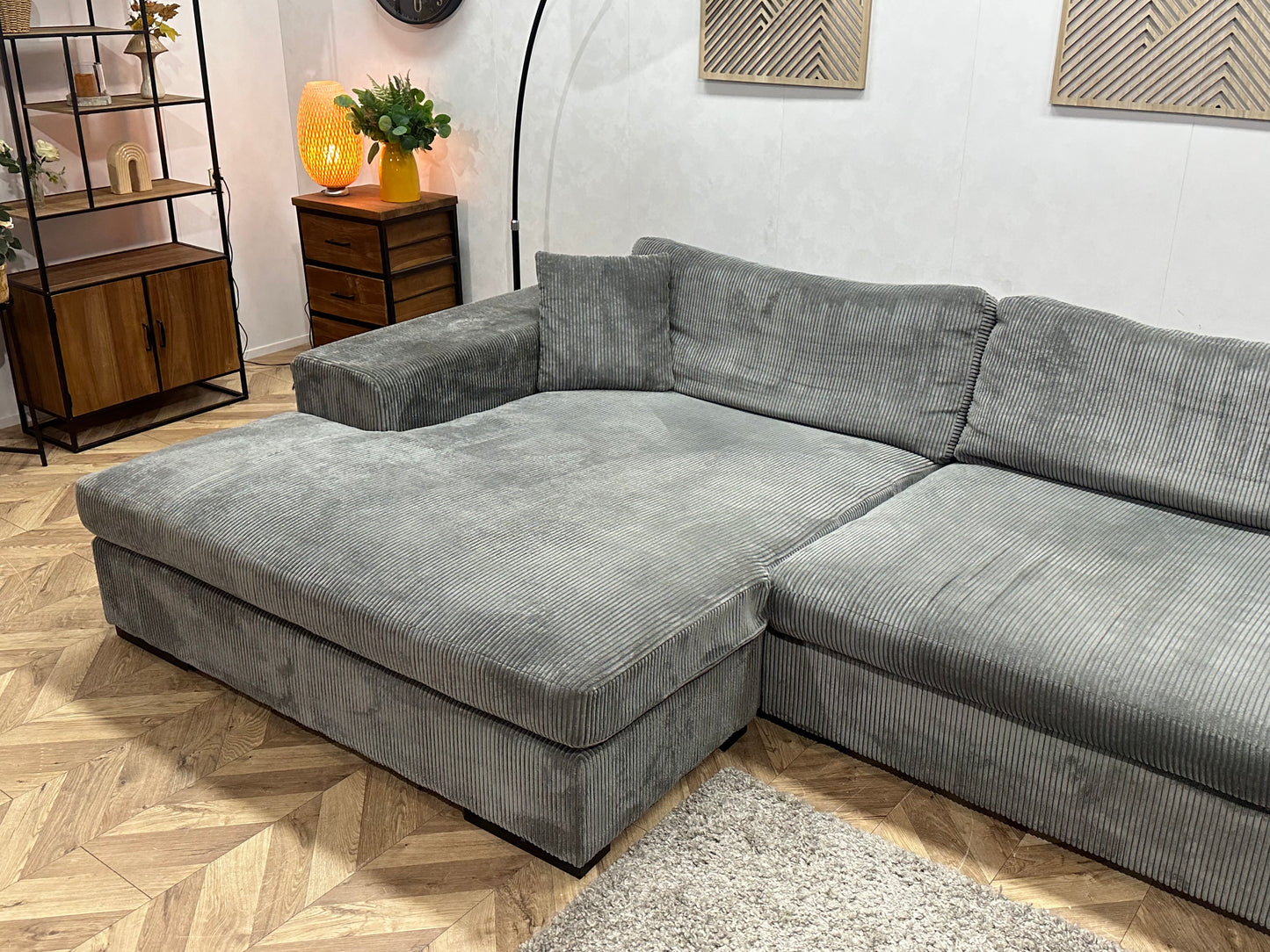 Grijze Ribstof Hoekbank ~ Meerdere Opstellingen
