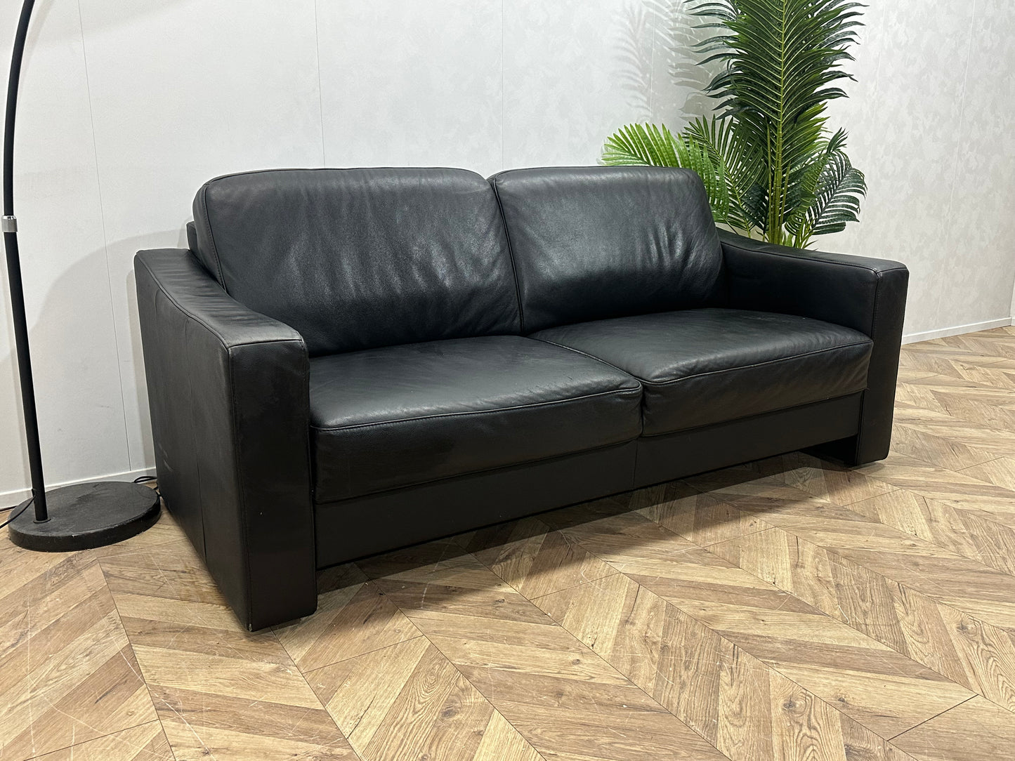 Zwart Echt Lederen 2.5-Zits Bank ~ Vaste Kussens