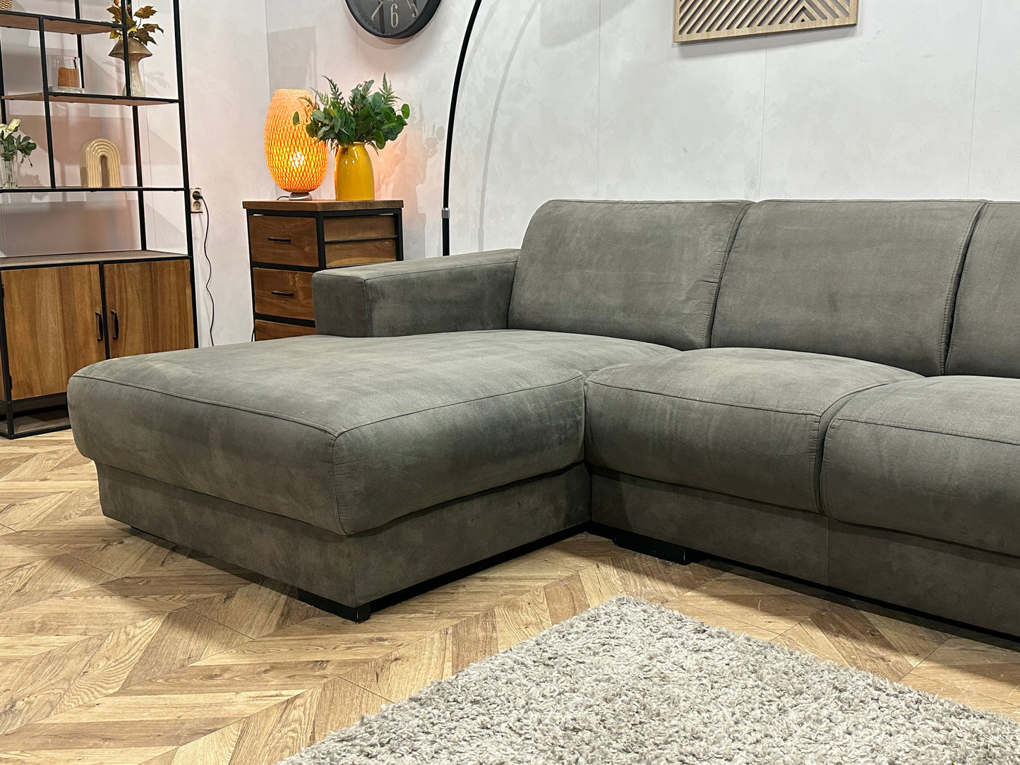 Antraciet Suède Stoffen Hoekbank ~ Vaste Kussens