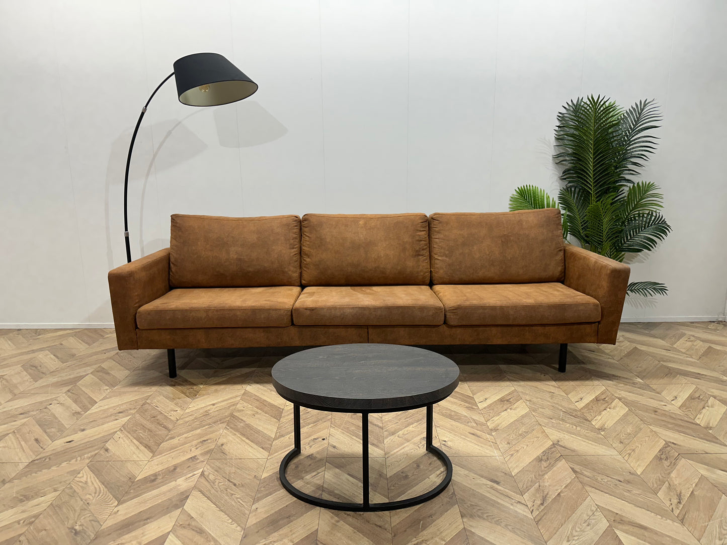 Cognac Bruine Suède Lederen 3-Zits Bank ~ Losse Kussens Met Afneembare Hoezen