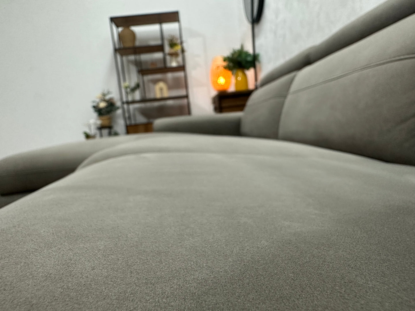 Grijze Suède Stoffen Hoekbank ~ USB/Relaxfunctie